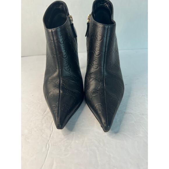 GUCCI Vintage Black Leather GG Monogram Logo Short Zip Stiletto Heel Bootie 5C W - Picture 3 of 12